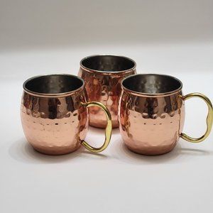 Hammered Copper Moscow Mule Mugs Brass Handles Set Of 3 Pre Owned